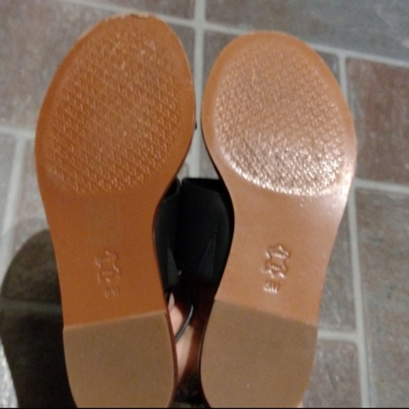 Tory Burch Logo Monogram Black leather slingback stripy sandal size 35 - Picture 6 of 9